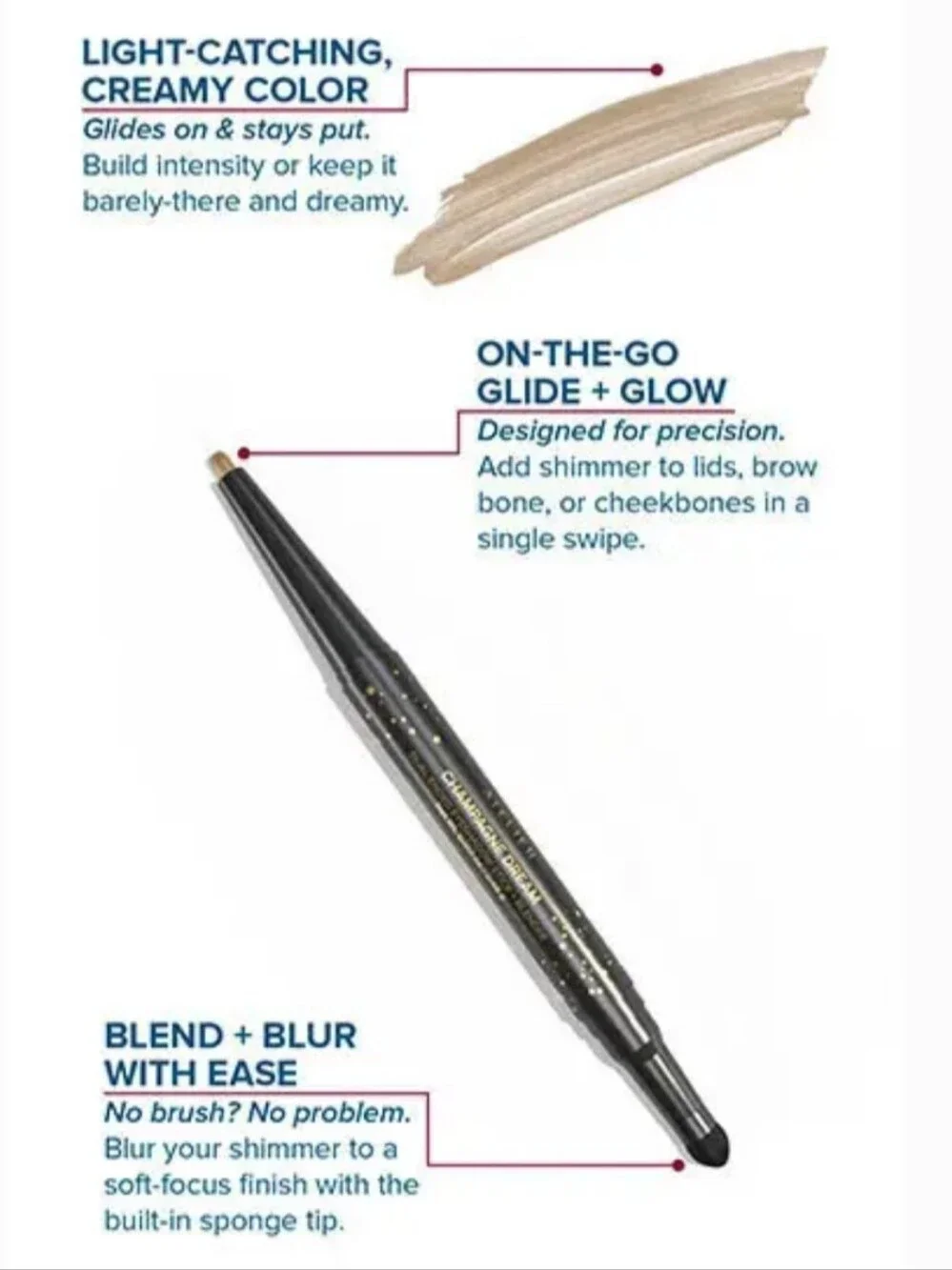 DEAR MIDNIGHT Dual-Ended Eyeshadow Stick+Blender Champagne Dream NIB & FULL SIZE
